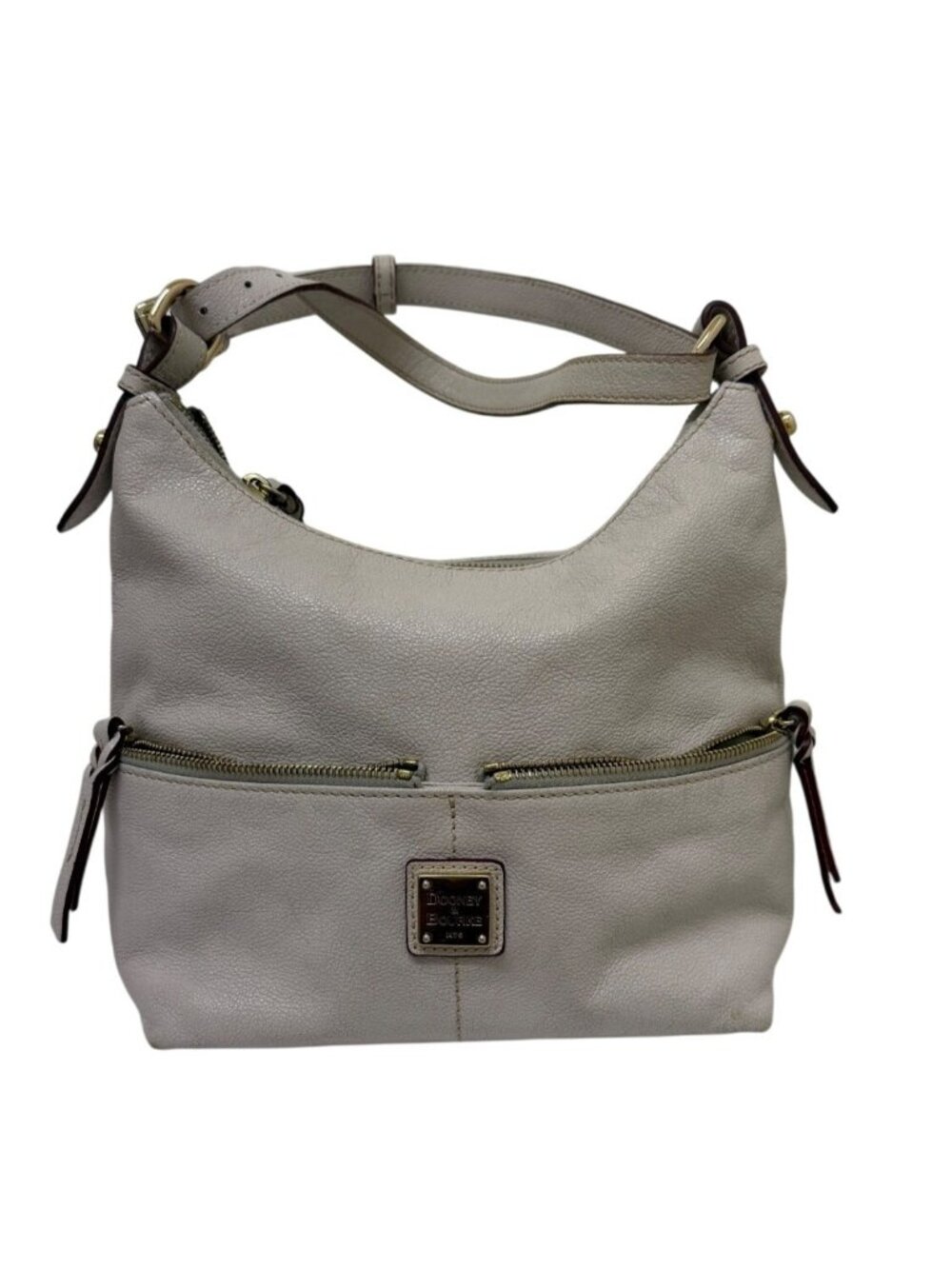 Dooney & Bourke Pebble Leather Shoulder Bag Ivory Hobo Lux Purse Gold Hardware